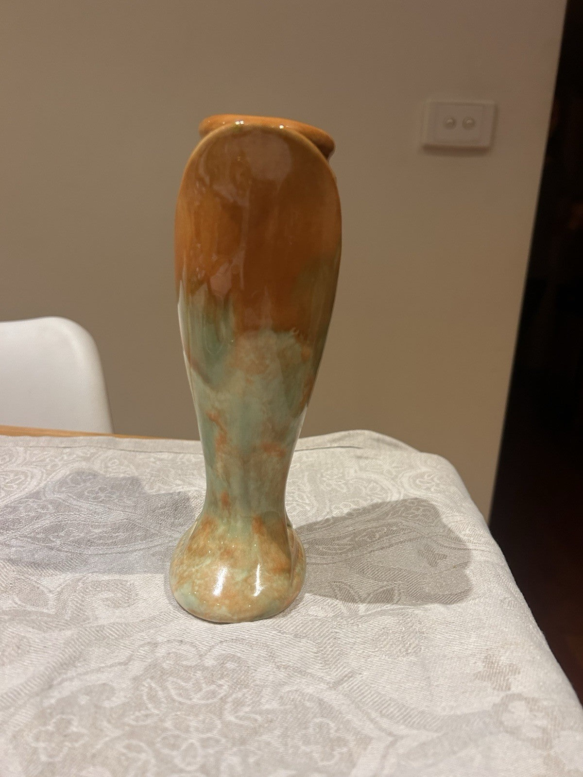 Diana Pottery Australia Vase Green & Brown Drip Glaze Mid-Century 21cm