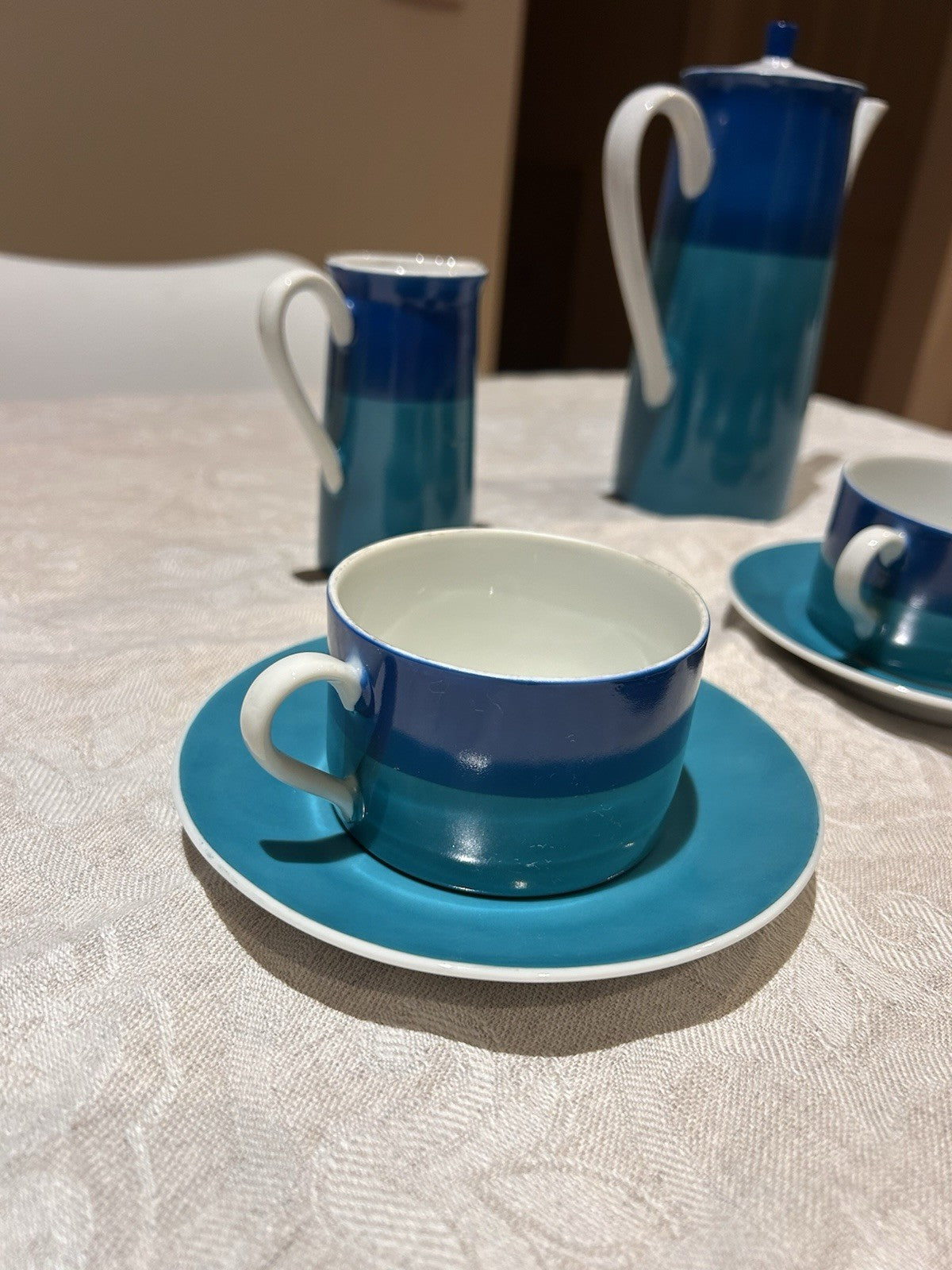 Mid-Century Japanese Coffee Set – Nagoya China – Blue Ombre – 1950s–60s