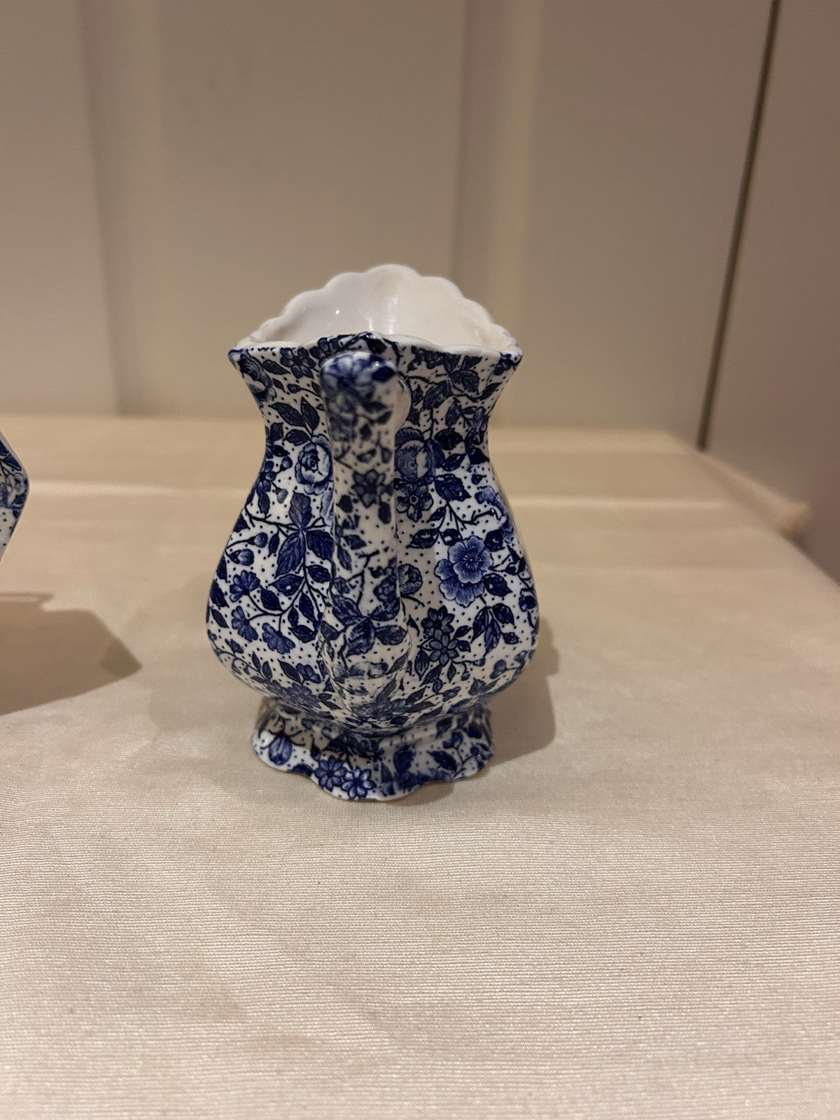 Vintage English Style Blue & White Floral Jug & Dish c1950s Transferware 