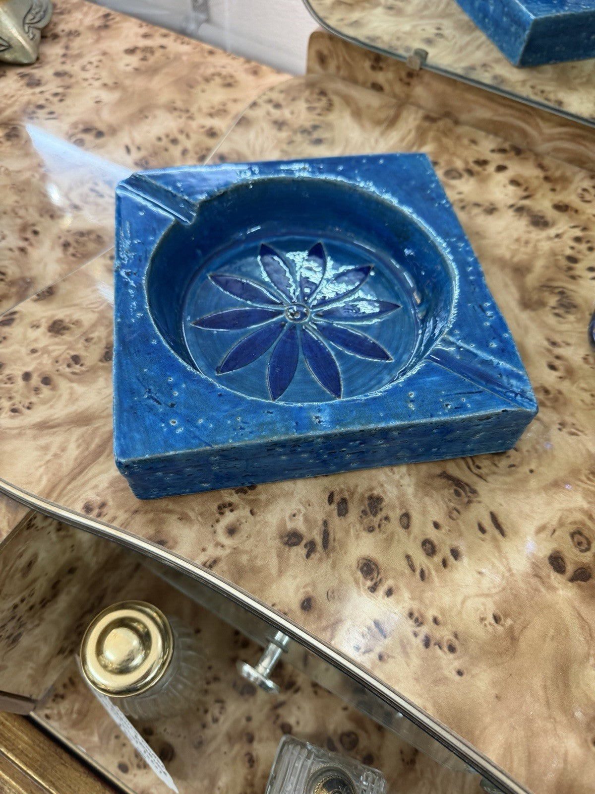Bitossi Rimini Blu Ashtray Aldo Londi Italy Mid Century Modern Ceramic Blue