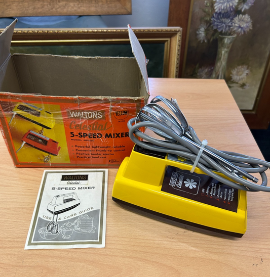 Vintage Waltons Celestial 5-Speed Mixer Yellow Boxed w Manual c1960s
