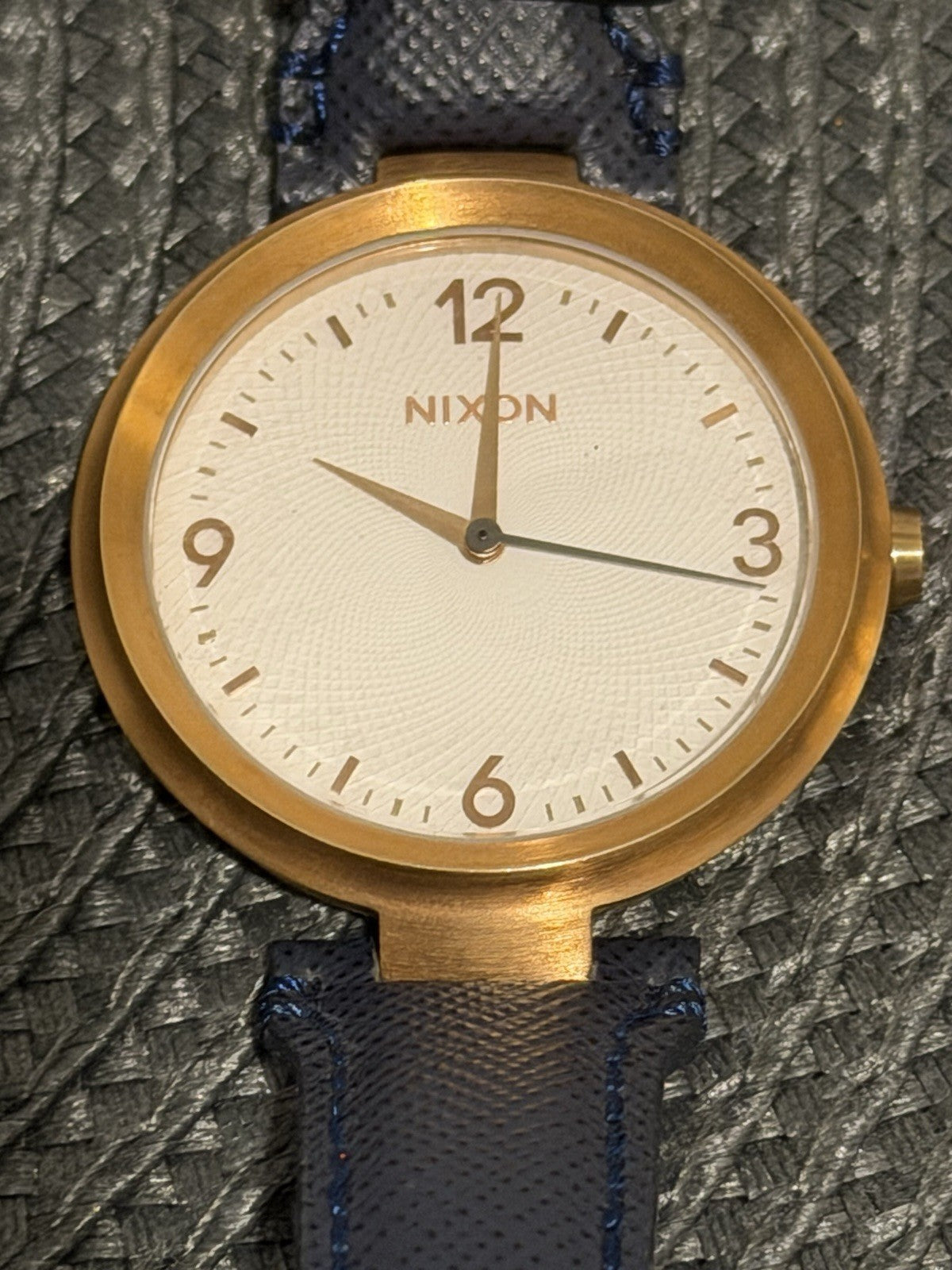 Nixon The Chameleon Gold Tone Blue Leather Quartz Watch Japan Movt 50m