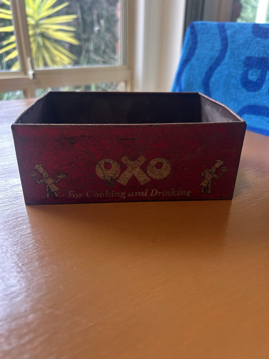 Vintage Oxo Advertising Storage Tin Red Pantry Box c1940s Kitchen Ephemera