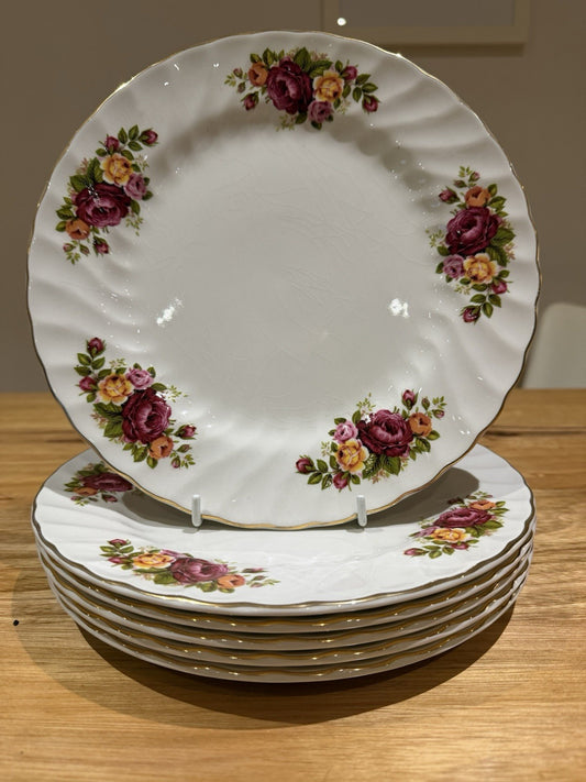 Vintage Cottage Rose Ironstone Wood & Sons England Set 6 Dinner Plates
