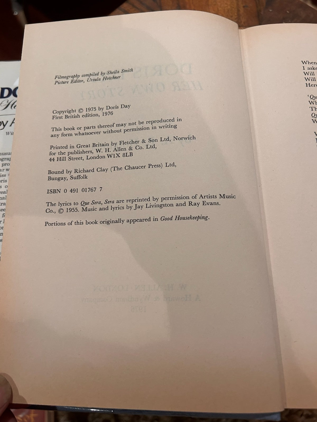 Doris Day: Her Own Story - A.E. Hotchner Vintage Hardcover 1976 1st UK Edition