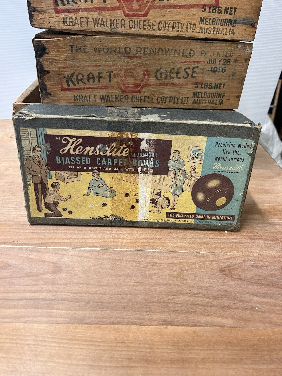Vintage Henselite Junior Biassed Carpet Bowls Set in Box Melbourne Australia