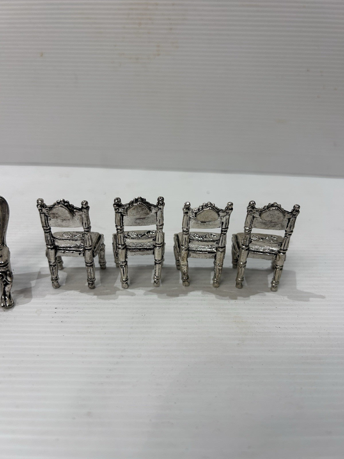 Miniature Pewter Chairs Set of 15 Vintage Dollhouse Furniture China Made