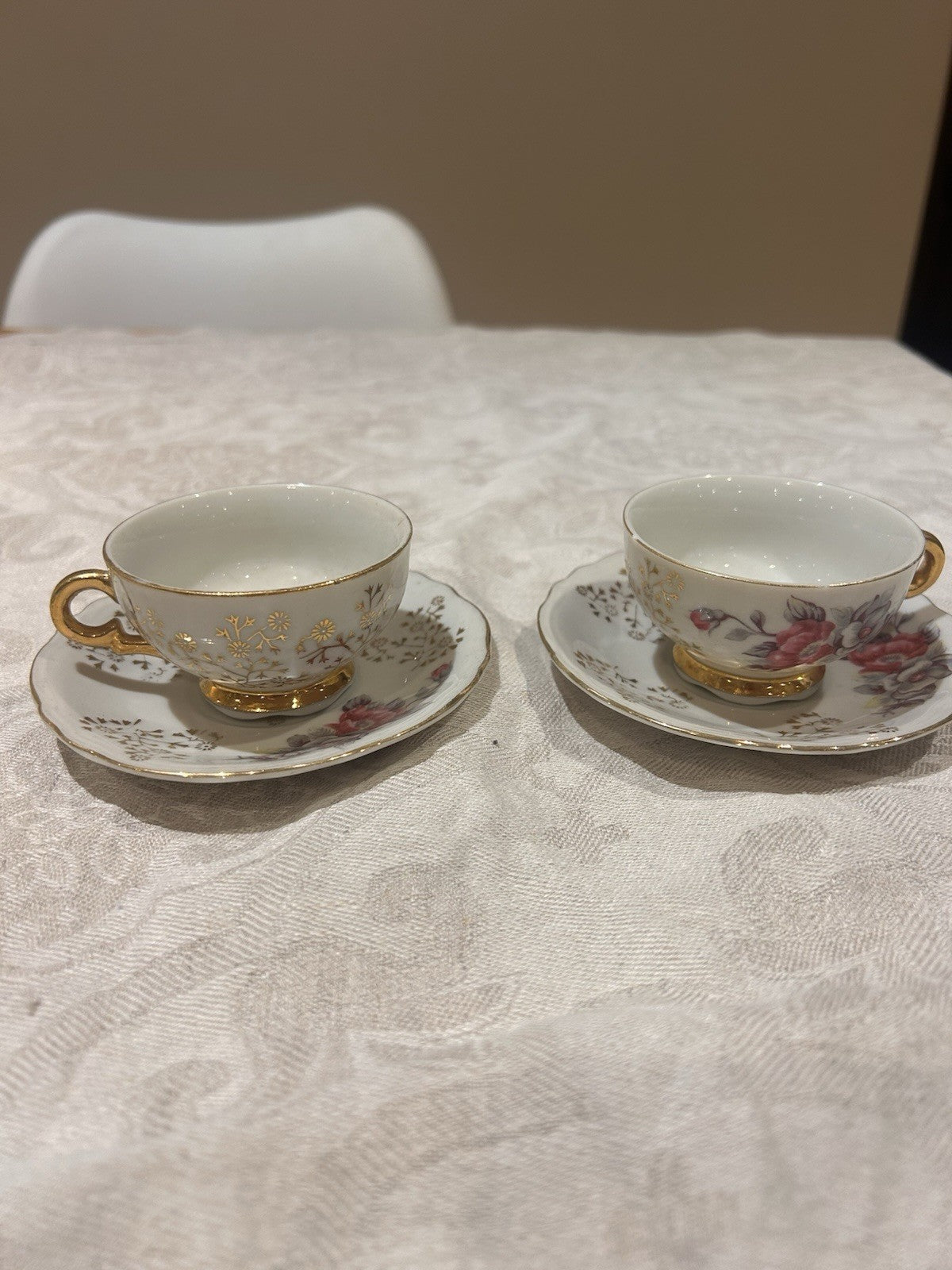 Vintage Splendor Fine China Japan Teacups & Saucers Gilt Floral Set of 2 