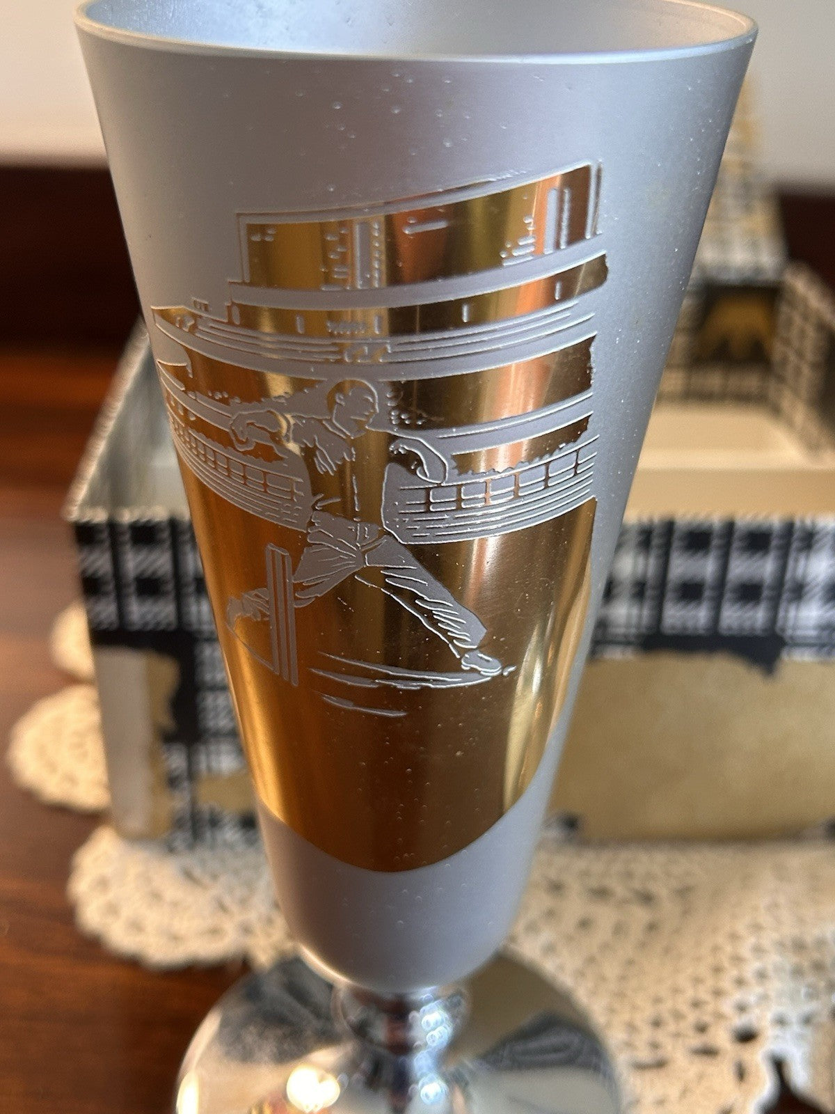 Fiesta Ware Cricket Goblets Pair 1970s Boxed Anodised Aluminium Gold Design