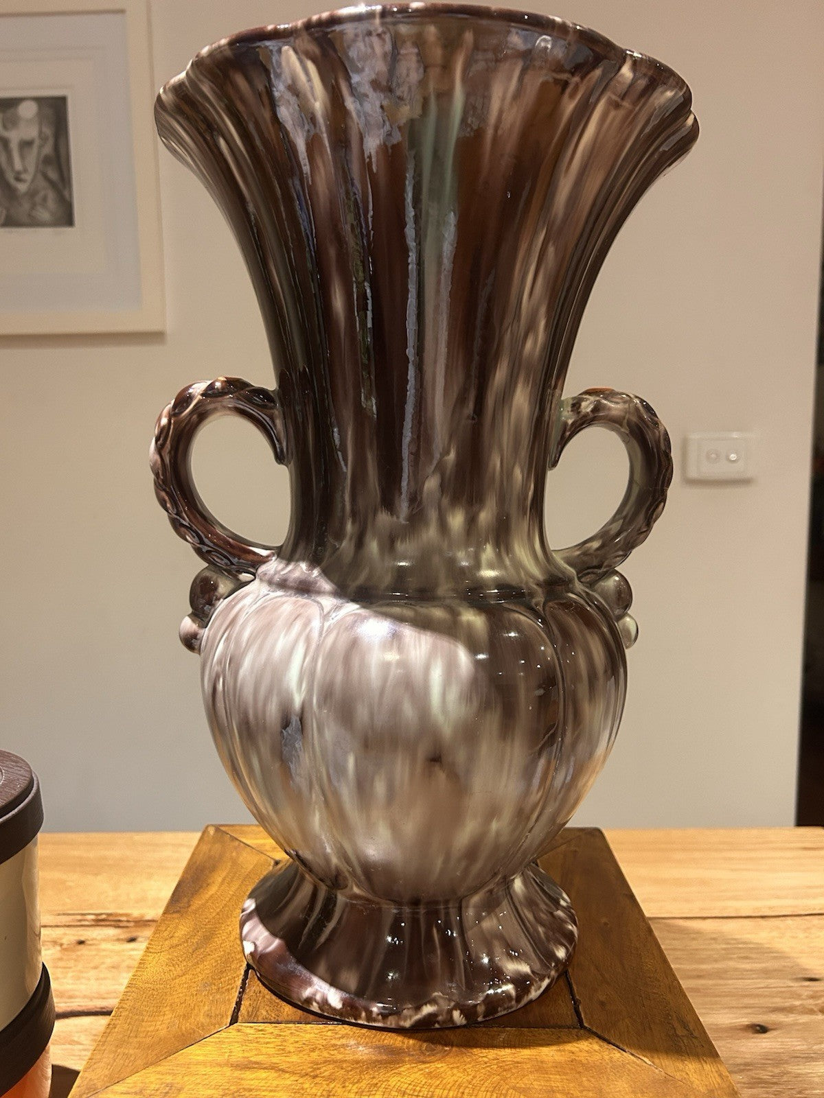 Scheurich 537/35 West German Pottery Floor Vase Fat Lava Twin Handle