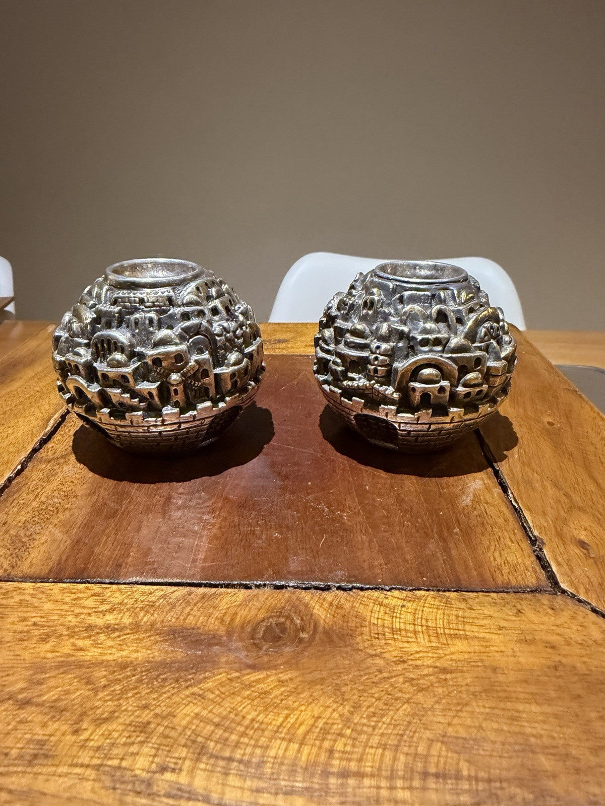 Pair Jerusalem 925 Sterling Silver Votive Candle Holders Israel 360g