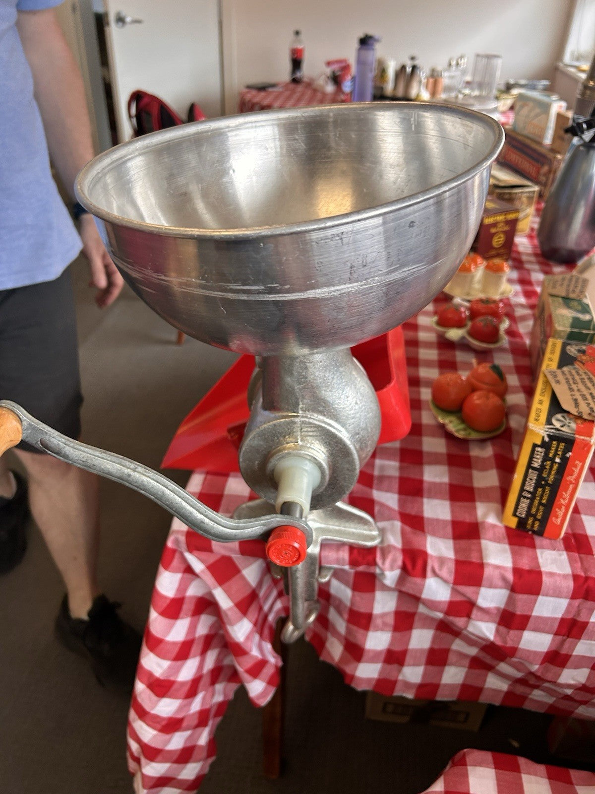 Tre Spade Hand Crank Food Mill Grinder w/ 2 Funnels Vintage Kitchen Italy