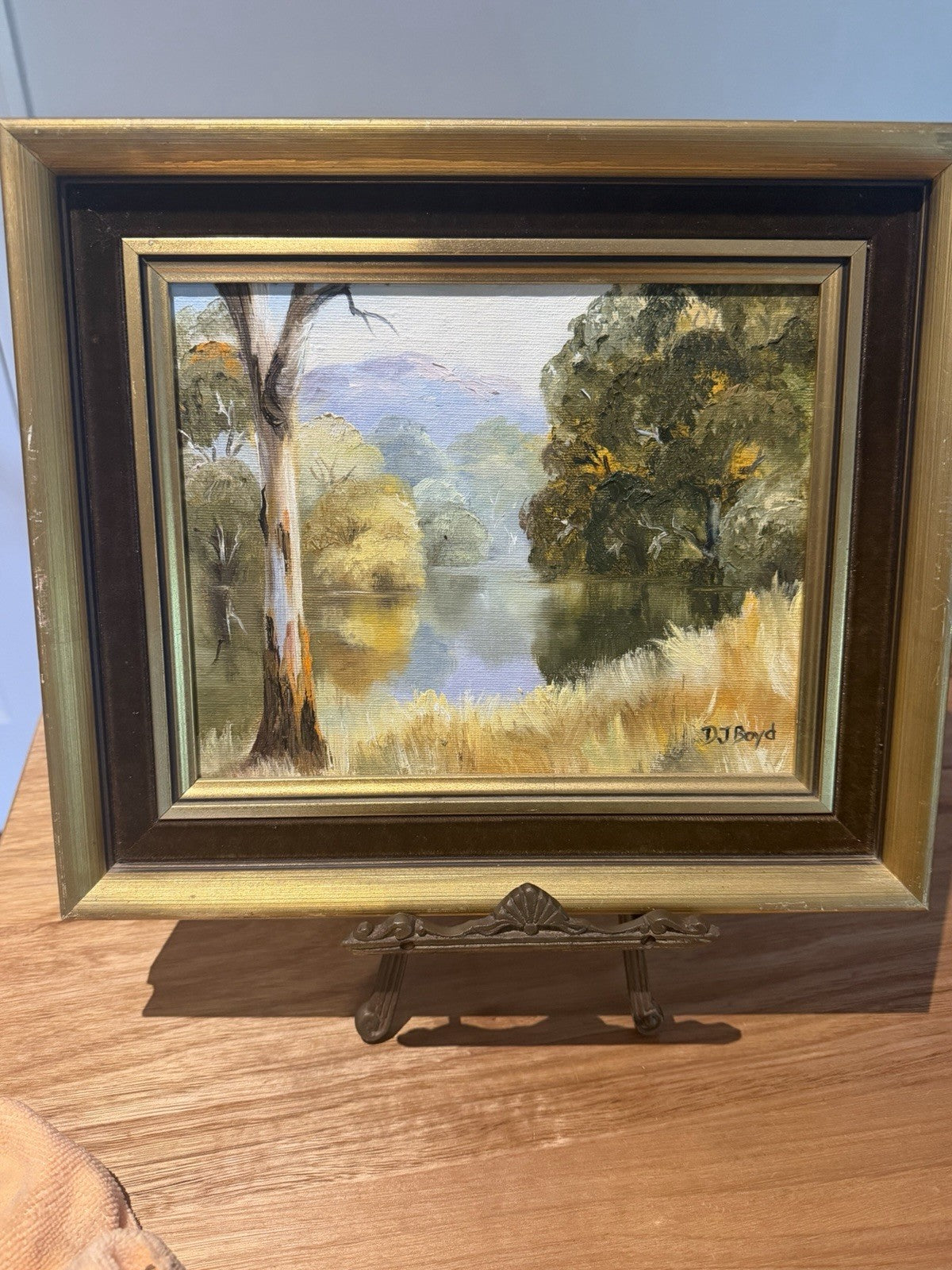 D J Boyd Original Australian Oil Painting River Gum Trees Landscape Framed