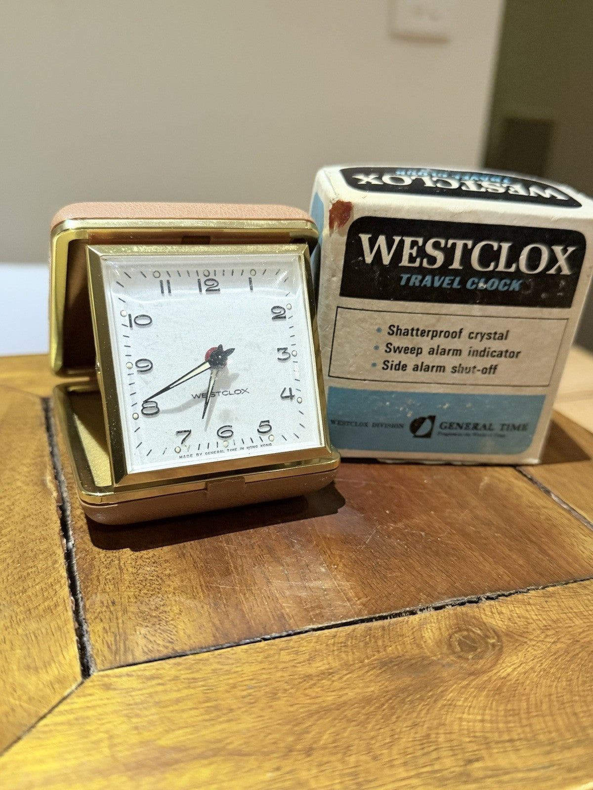 Westclox Travel Alarm Clock w Box Vintage Folding Case Hong Kong