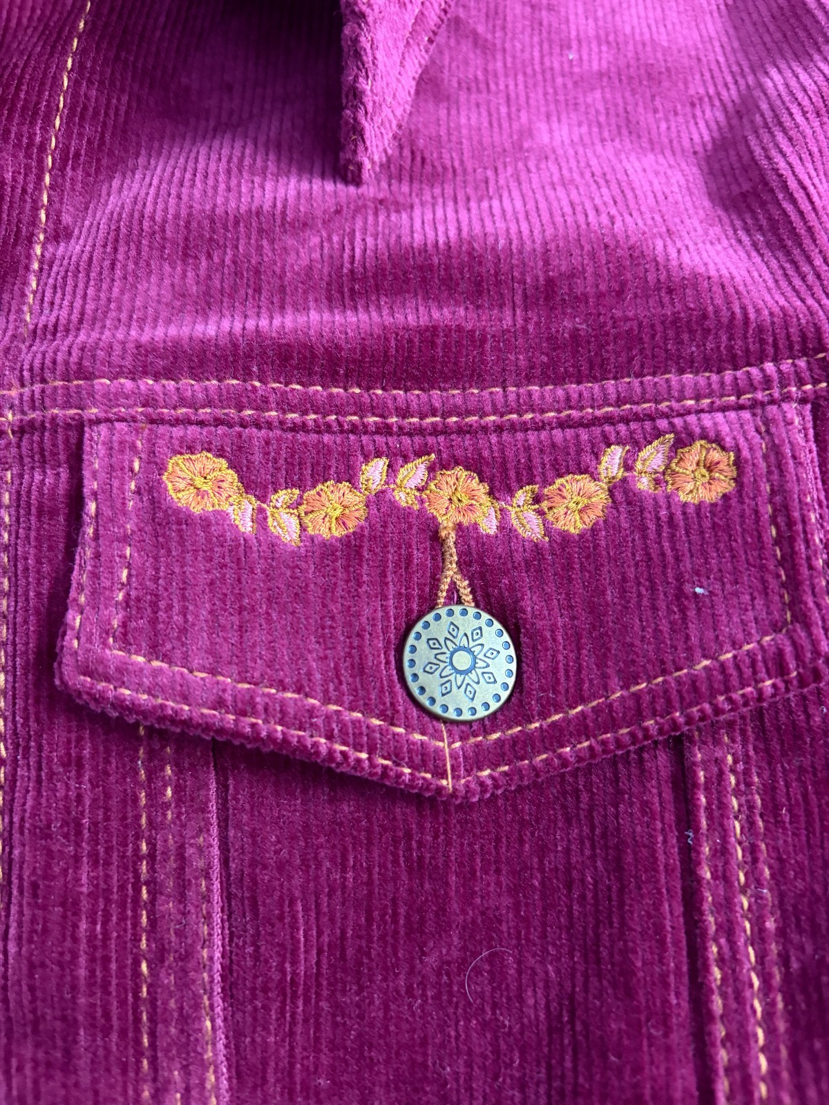 Arnhem Ginger Cord Jacket Tawny Port Size 16 Floral Embroidered NWT Boho