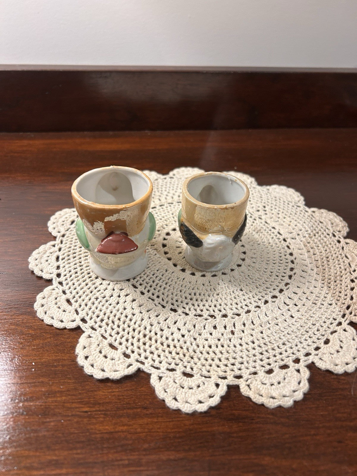 Pair Vintage Bird Egg Cups Hand-Painted Japan 1950s Ceramic Novelty Collectibles