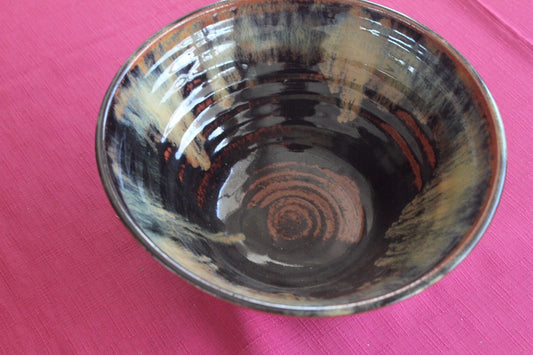 Vintage Studio Pottery Bowl – Signed Base – Earth-Tone Drip Glaze
