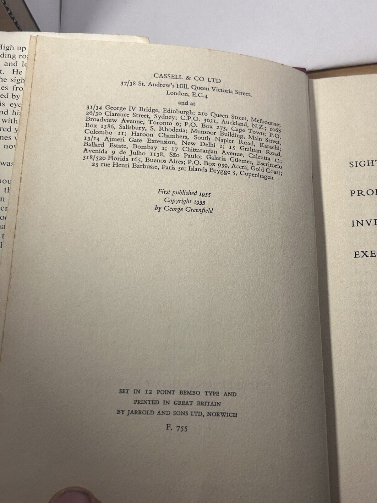At Bay by George Greenfield 1st ed Hardcover Cassell First Edition