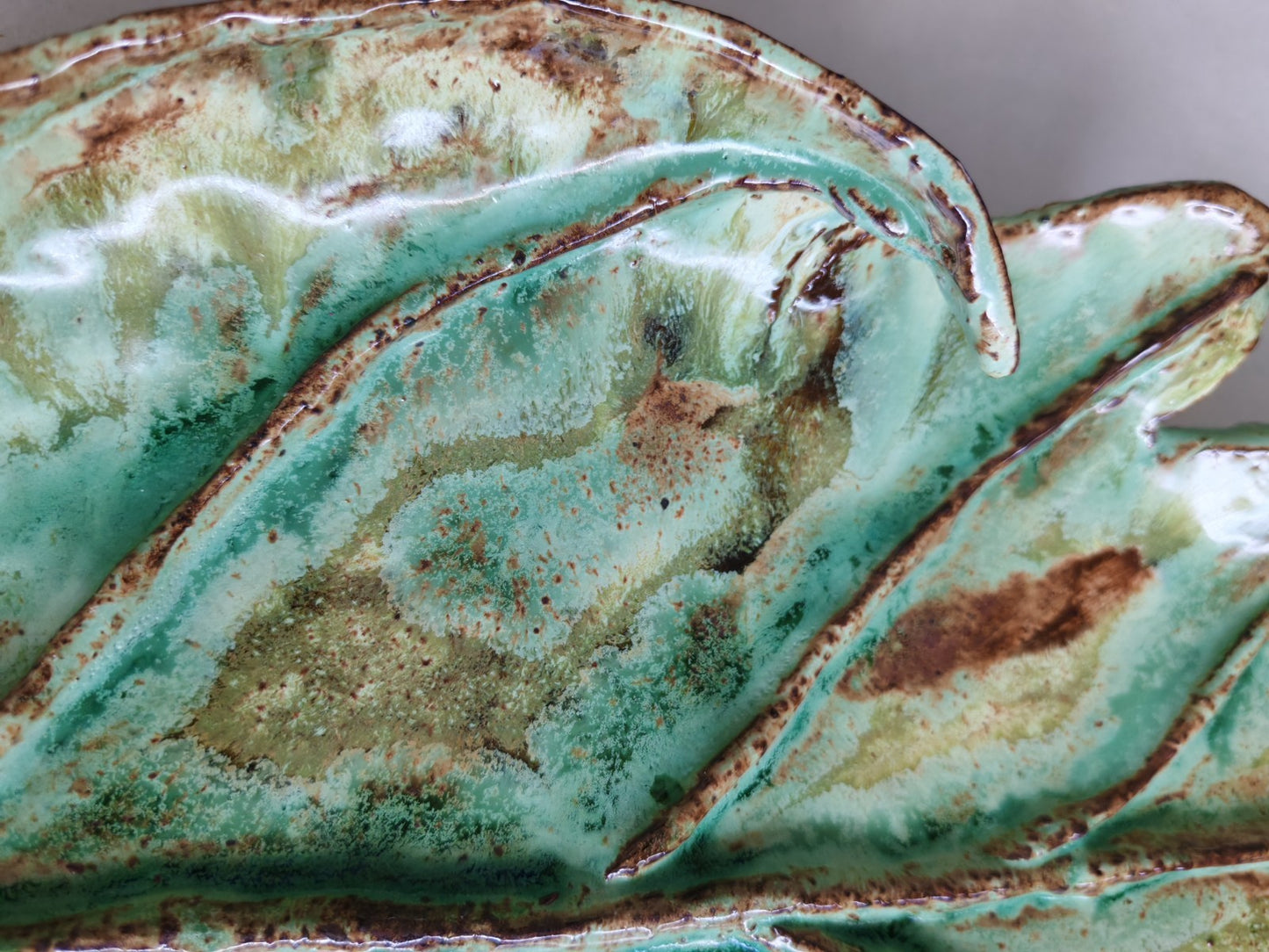 Vintage Studio Pottery Leaf Dish / Platter – Handcrafted Green Glaze