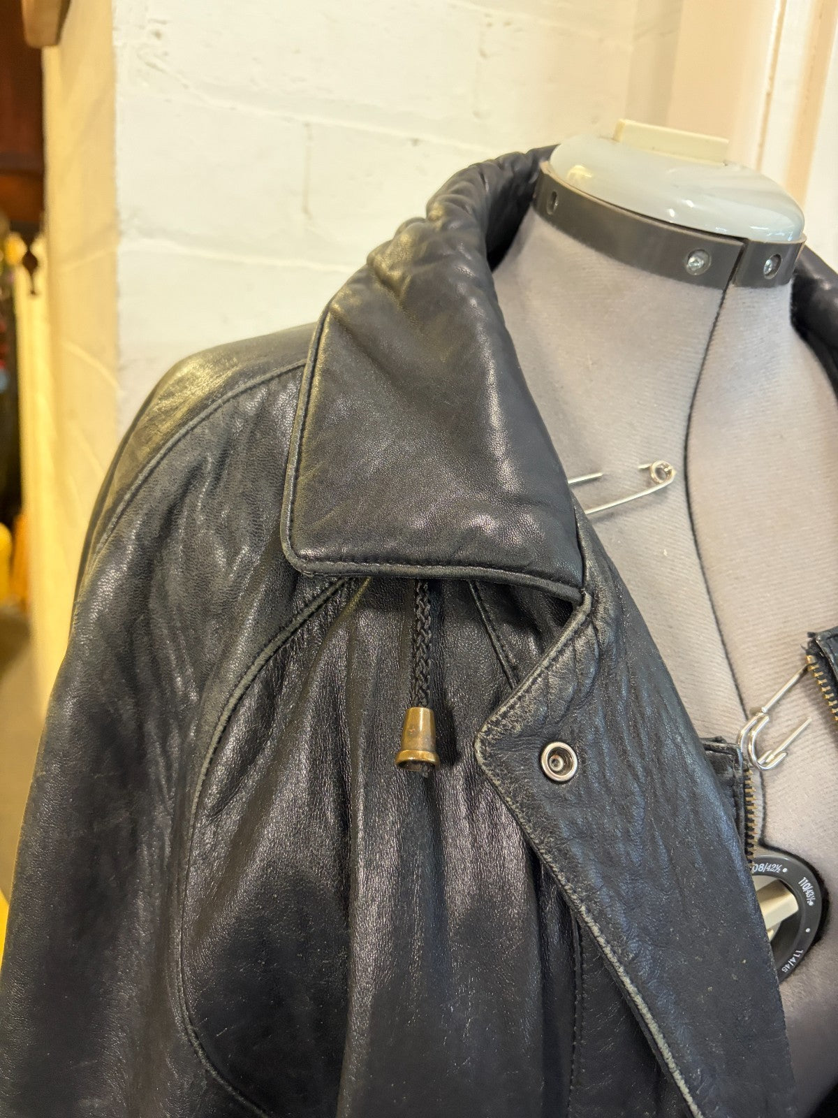 Vintage Harrods Knightsbridge Black Genuine Leather Coat Jacket UK Made Size L