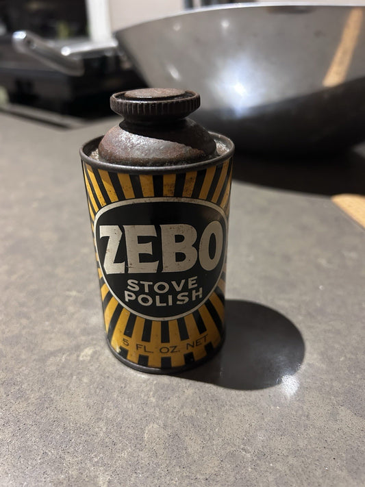 Vintage Zebo Stove Polish Tin Can 5 fl oz Zebra Brand Retro Graphics