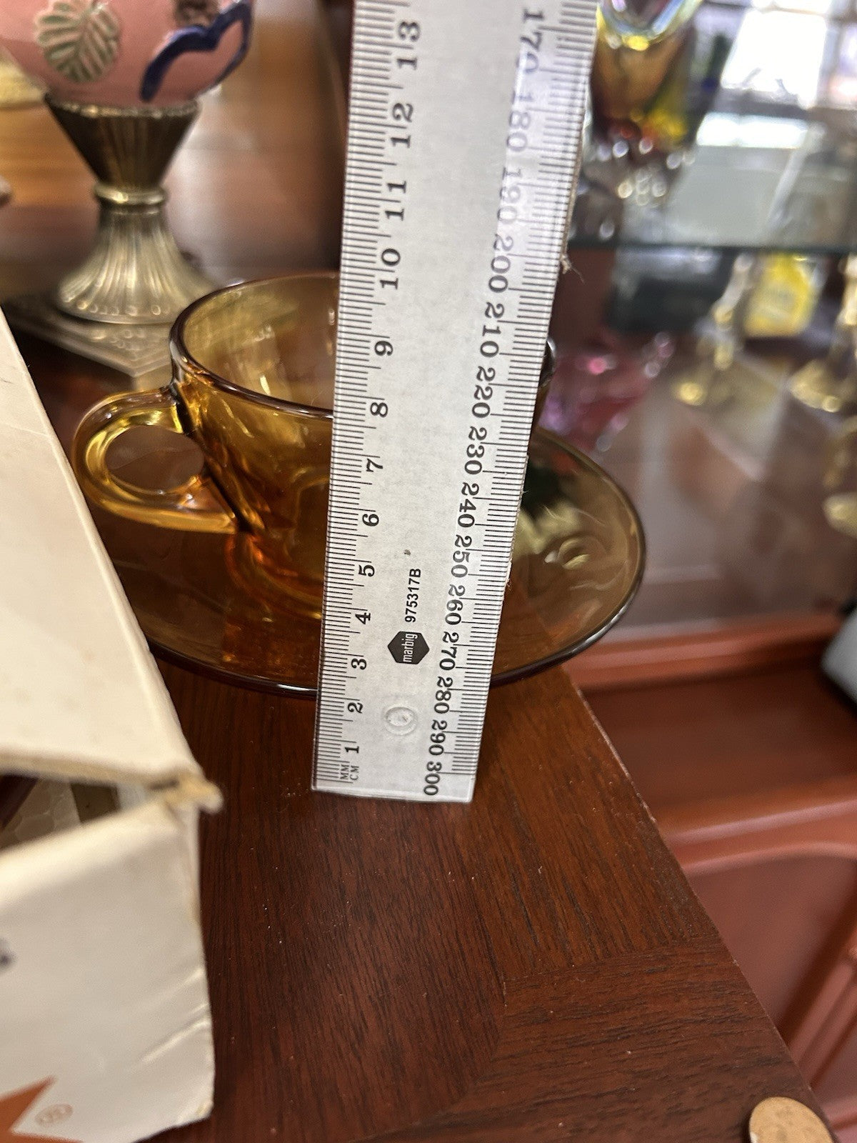 Vintage Bormioli Amber Glass Tea Set 6 Cups & Saucers Boxed Italian