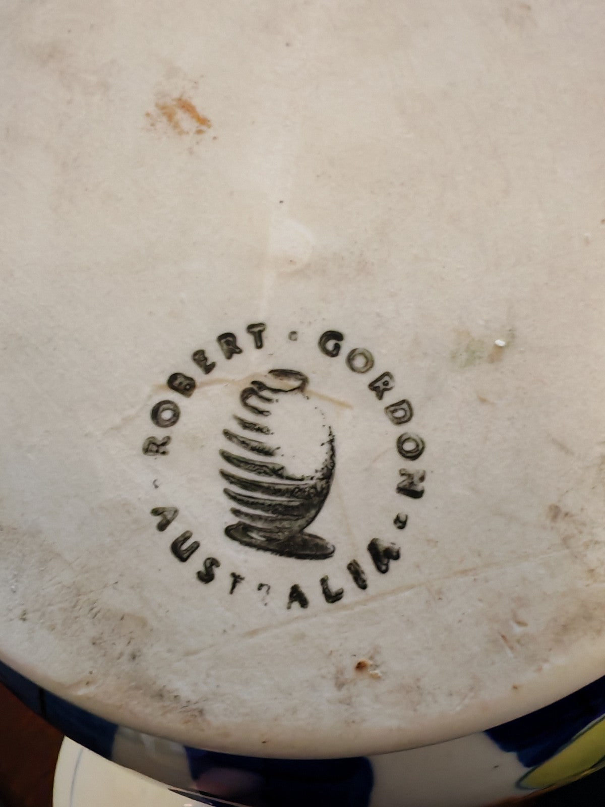 Robert Gordon Lidded Ginger Jar - Blue Stripe Lemon - Australian Pottery