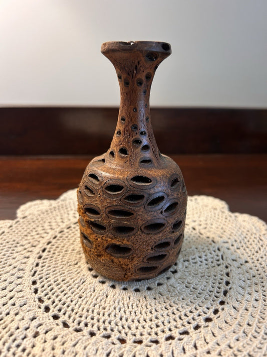 Australian Banksia Pod Wooden Vase Hand-Turned Carved 13cm Native Timber