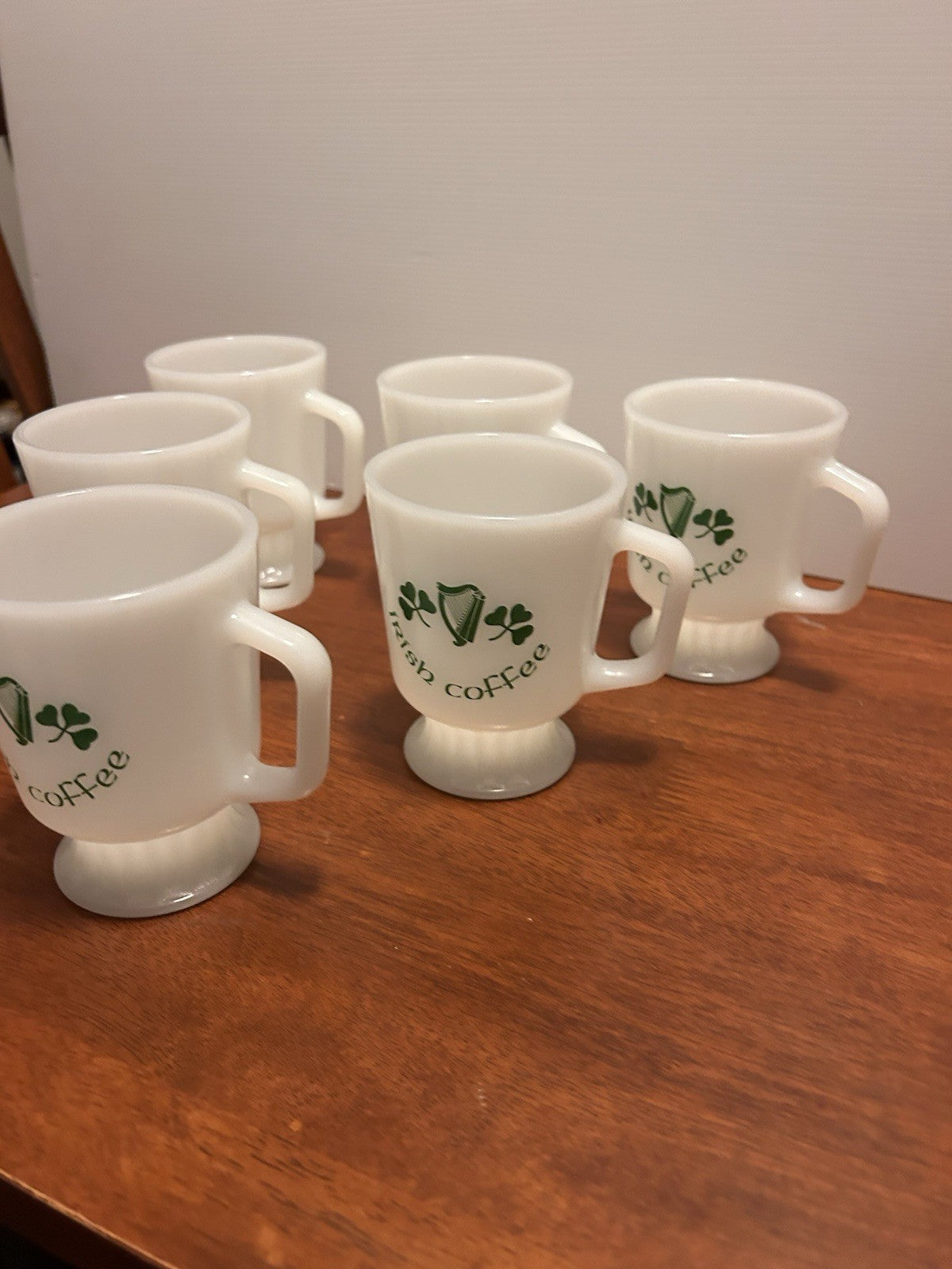 6x Anchor Hocking Fire King Irish Coffee Milk Glass Mugs USA
