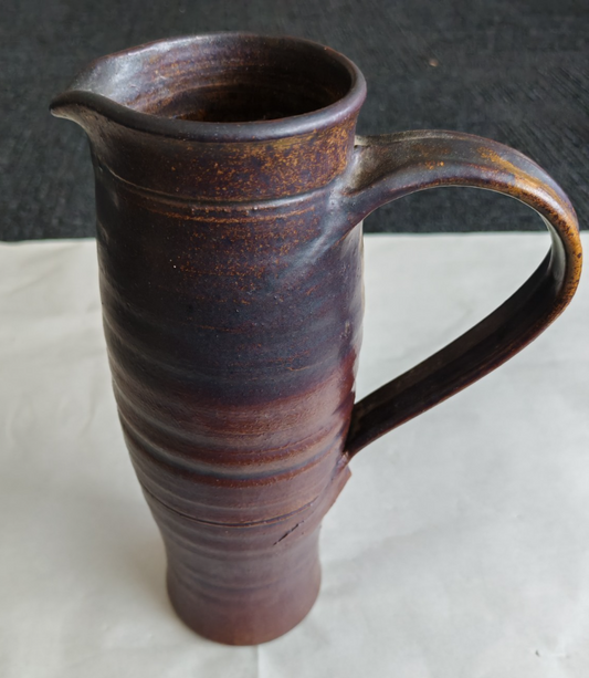 Vintage Studio Pottery Tall Jug - Brown Glaze - Hand Thrown