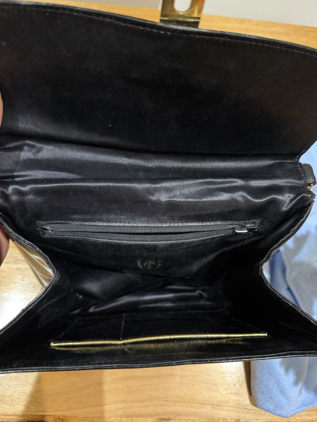 Vintage 1960s Cartner London Melbourne Handmade Black Hide Handbag Gold Chain