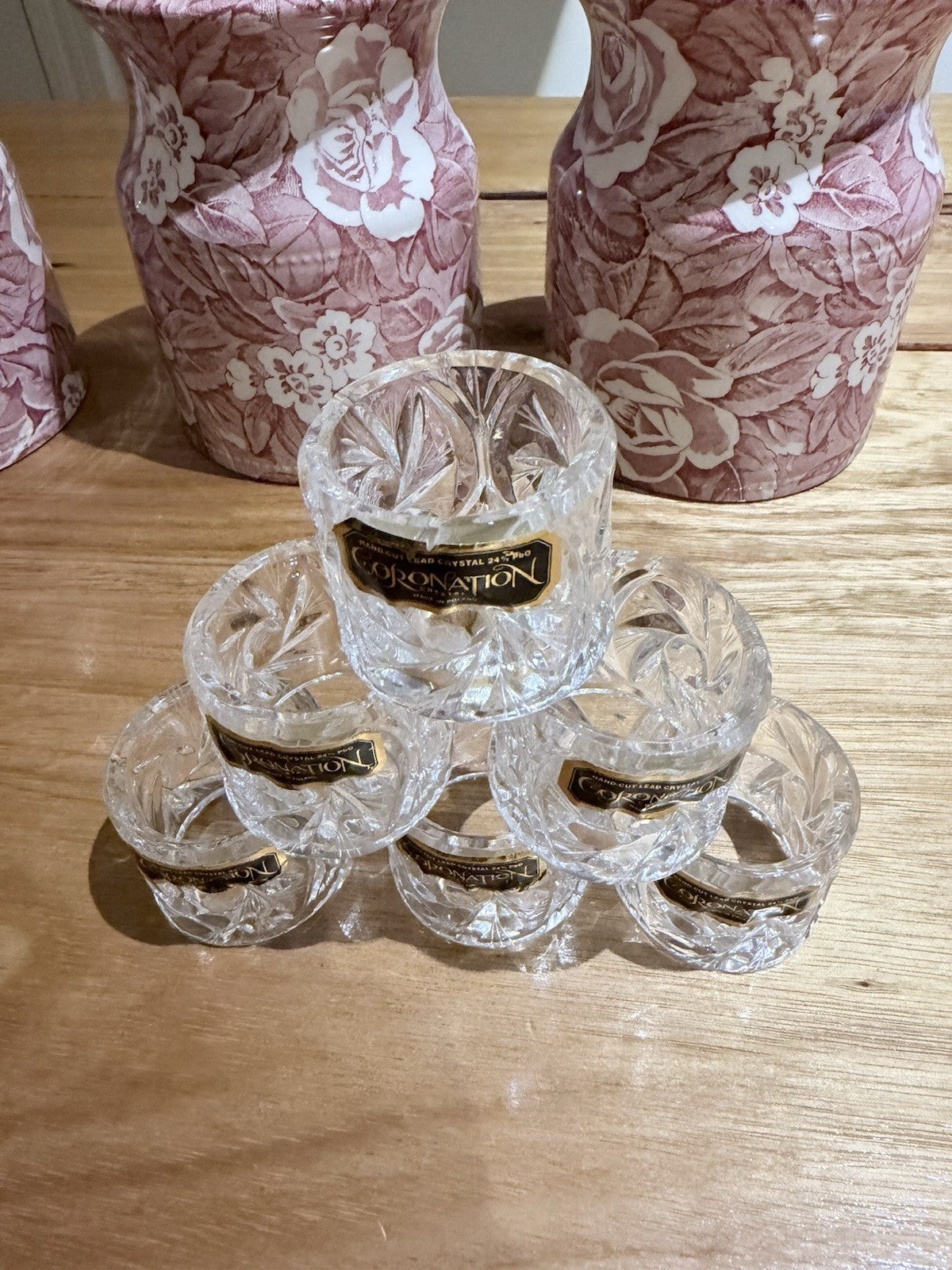 Coronation Crystal Napkin Rings Set 6 Lead Crystal 24% PbO Poland