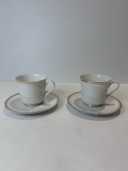 Sheffield Regency Gold Fine China Cups & Saucers Set x2 Japan 1985 JMP VTG