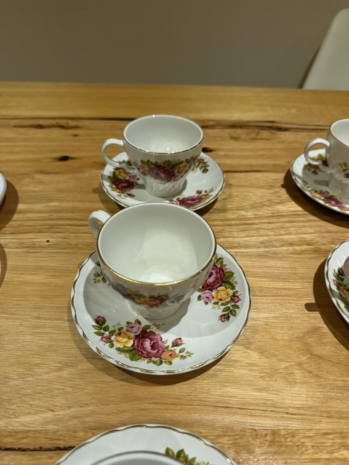 Wood & Sons Cottage Rose Ironstone Teacup Saucer Set x6 England Floral