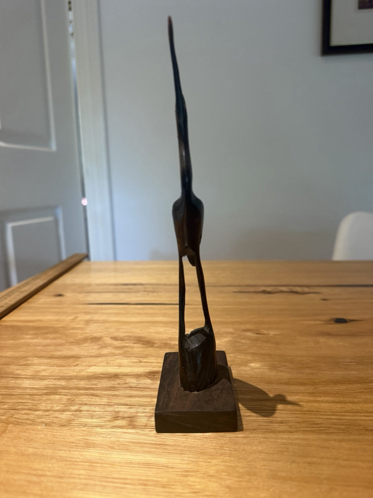 Vintage Hand Carved Wooden Heron Crane Bird Sculpture MCM Folk Art 20cm