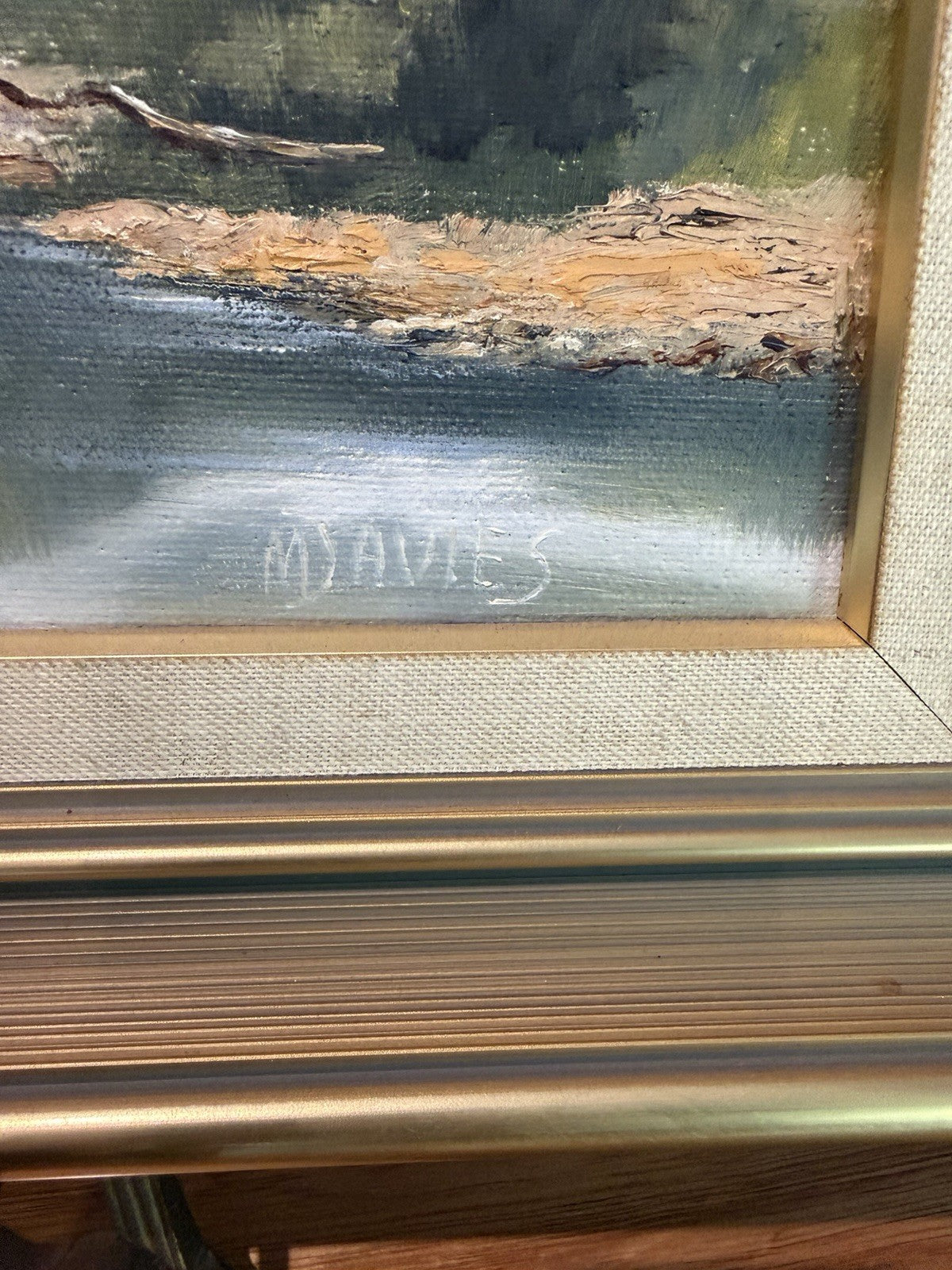 M Davies Ovens River Myrtleford Original Australian Oil Painting Vintage Framed