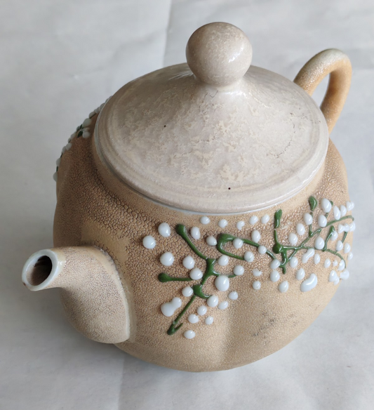 Vintage Studio Pottery Teapot – Textured Stoneware with Raised Floral Motif