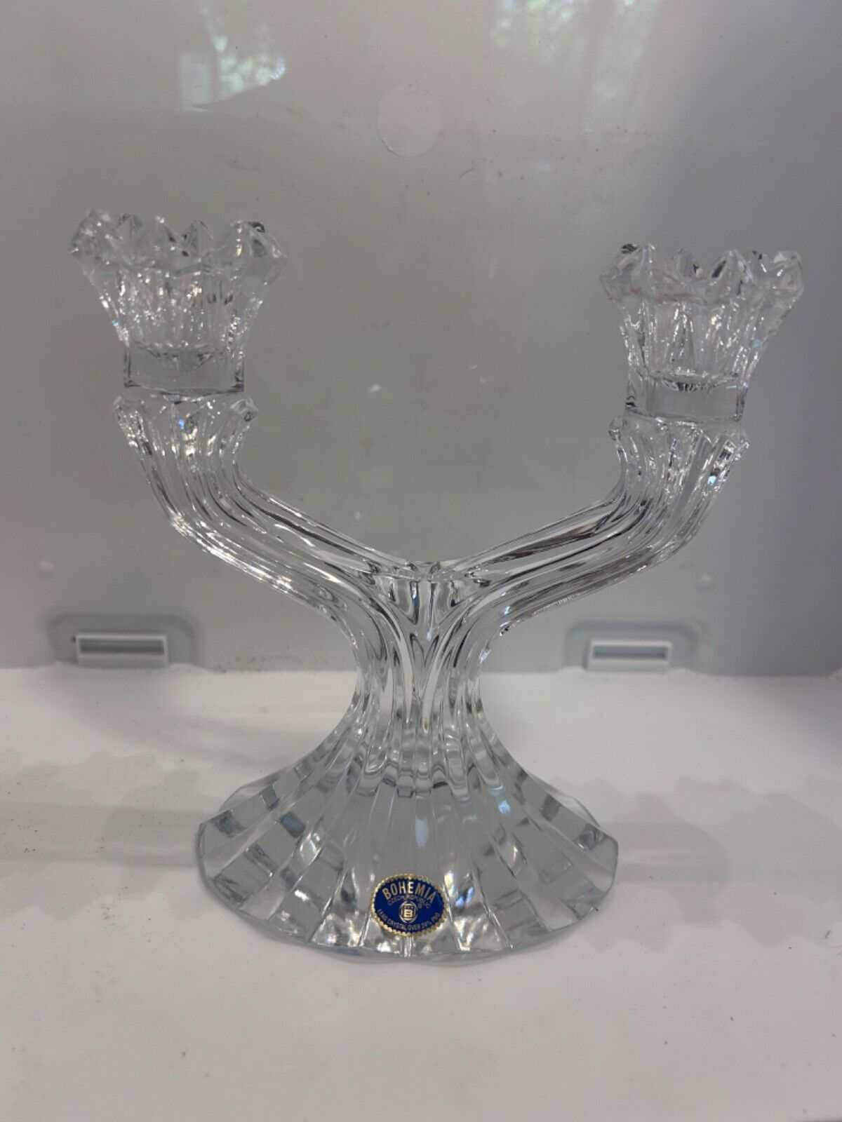 VINTAGE BOHEMIA LEAD CRYSTAL CANDLE STICK HOLDER  WITH STICKER