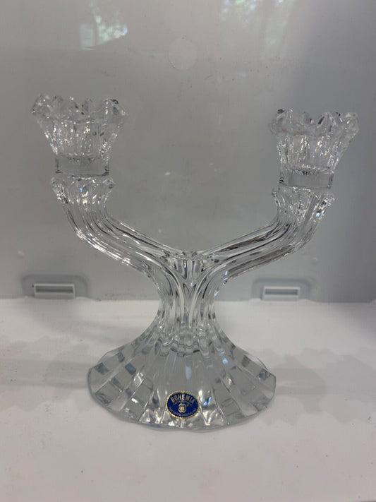 VINTAGE BOHEMIA LEAD CRYSTAL CANDLE STICK HOLDER  WITH STICKER