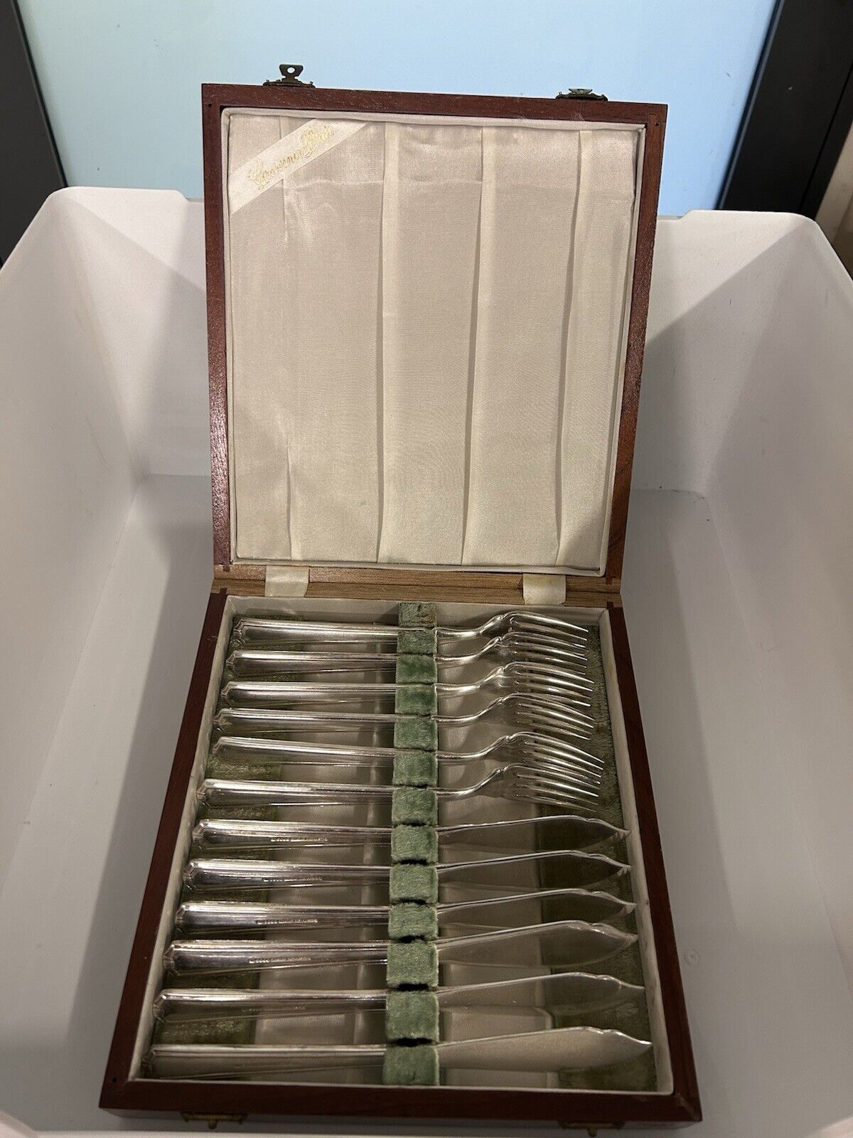 Art Deco Grosvenor Delphic Silver Plate Fish Cutlery in Australian Timbers Box 