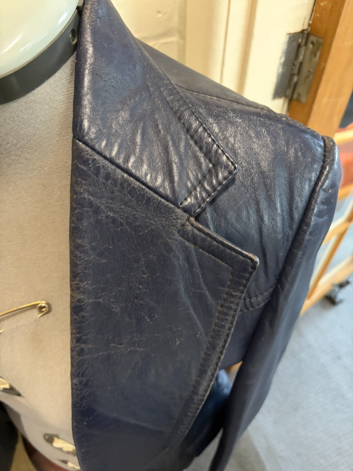 Vintage Parréll Australia Navy Blue Genuine Leather Blazer Jacket Size 38
