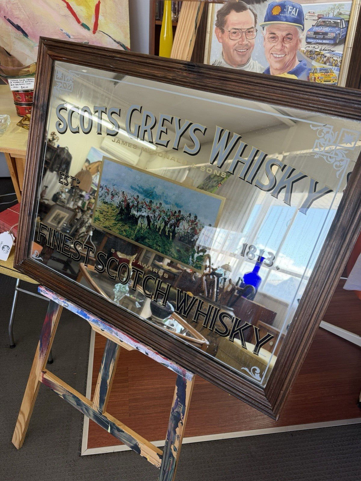 Scots Grey’s Whisky Advertising Mirror Vintage Pub Bar James McDonald 1813