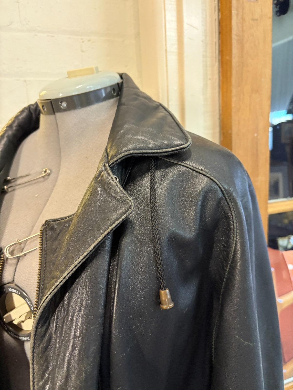 Vintage Harrods Knightsbridge Black Genuine Leather Coat Jacket UK Made Size L