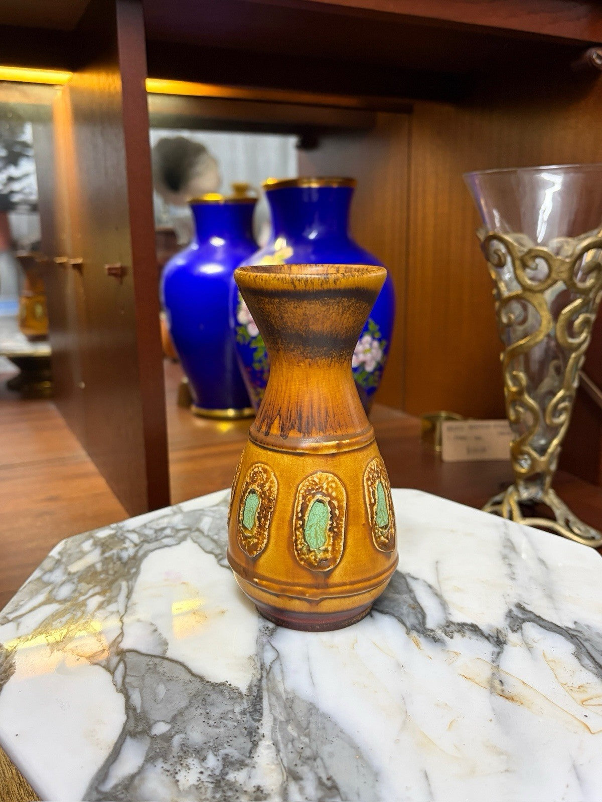 Vintage West German Pottery Bud Vase 16cm Mid Century Fat Lava Ceramic MCM