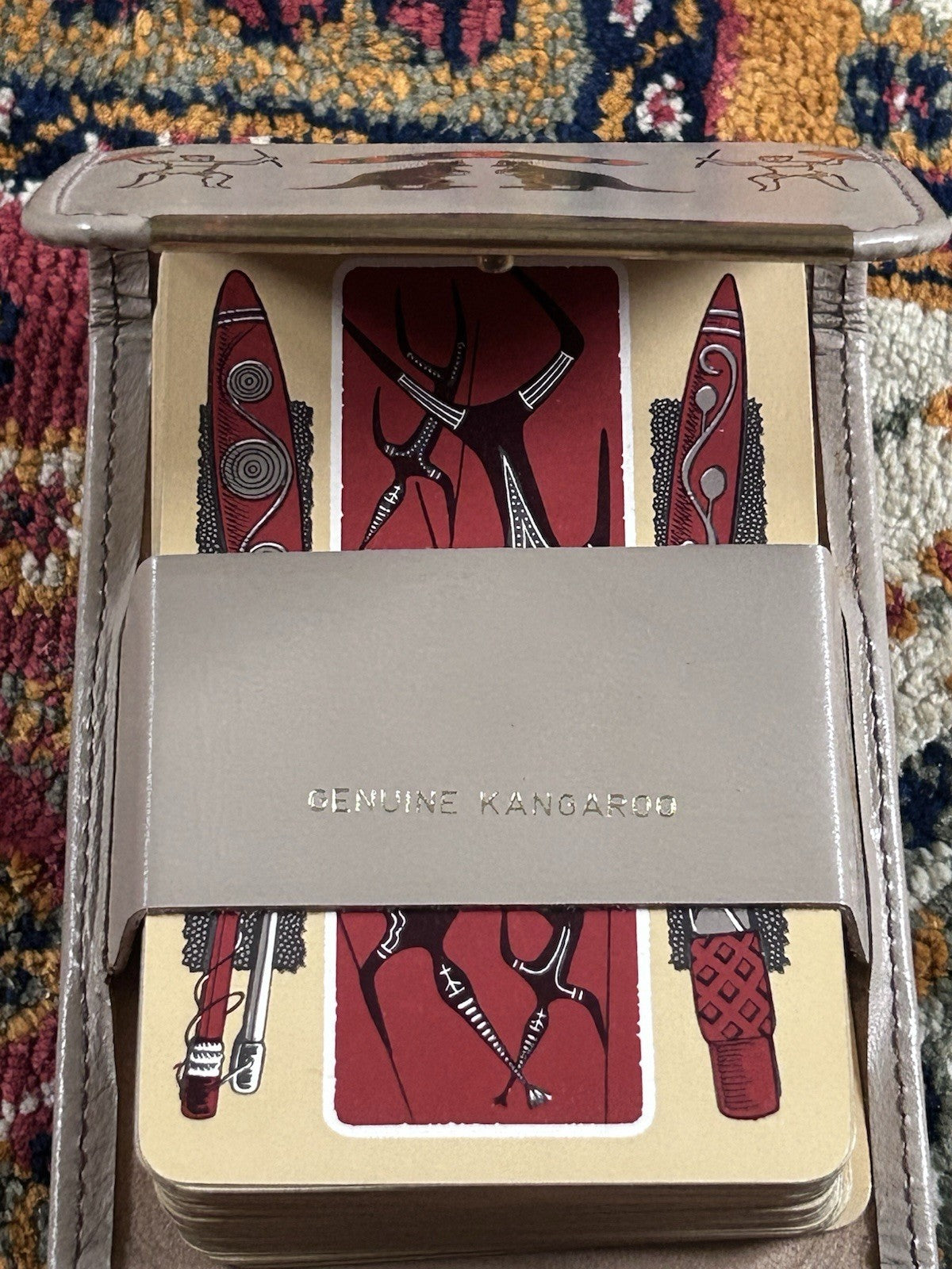 Vintage Australiana Souvenir Playing Cards Kangaroo Leather Case c1960s