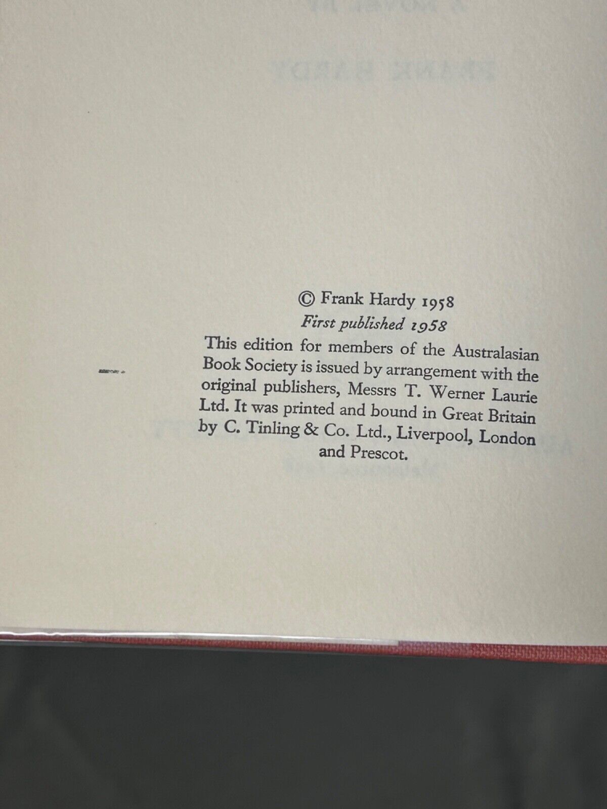 The Four - Legged Lottery, Frank Hardy, Hard cover, D.J., 1st edition (1958)