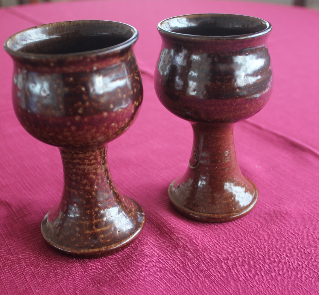 Bendigo Pottery Vintage wine Set – Carafe & 2 Goblets (Brown Glaze)