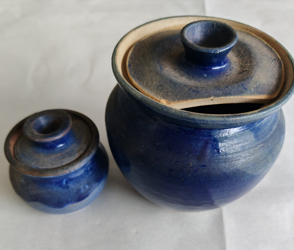Vintage Studio Pottery Lidded Jar Set – Deep Cobalt Blue Glaze