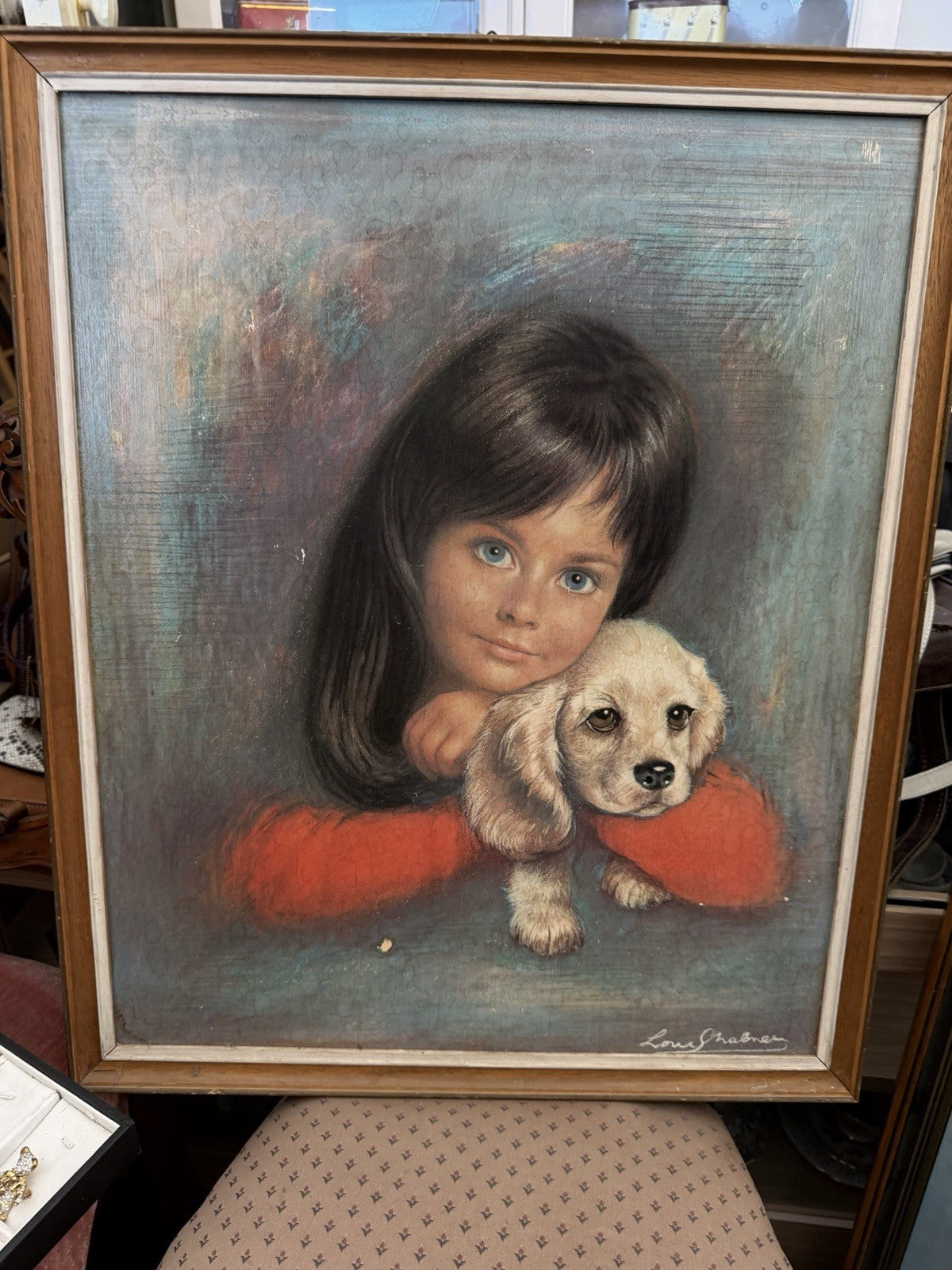 1960's Kitsch "Puppy Love" Louis Shabner 1917-1981 Framed Print 