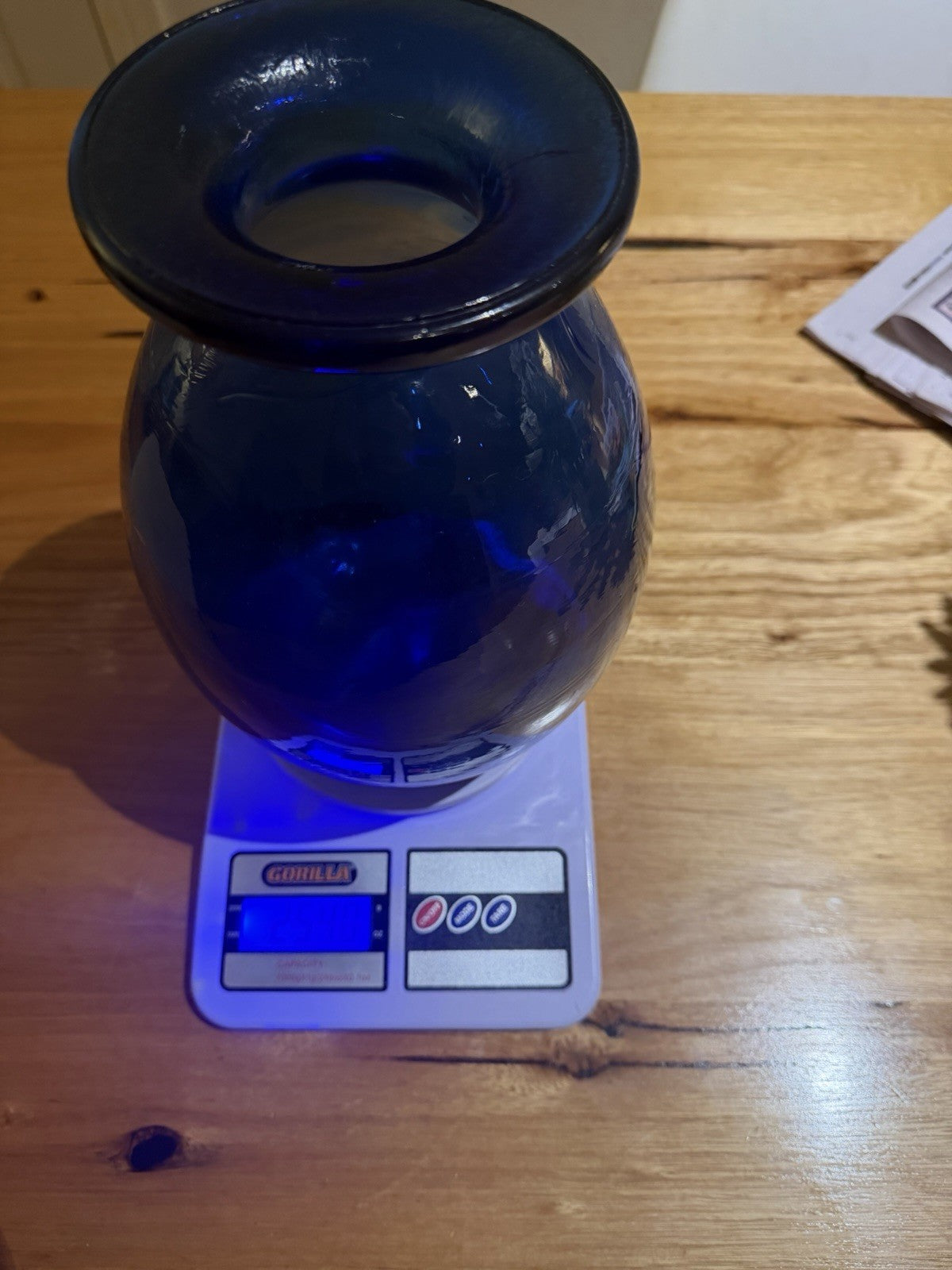 Vintage Cobalt Blue Hand Blown Art Glass Vase Heavy 2.54kg 25cm Rolled Rim